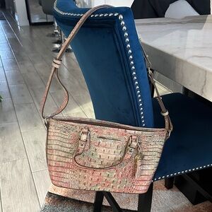 Brahmin Pink and Tan Croc-Embossed Shoulder Bag